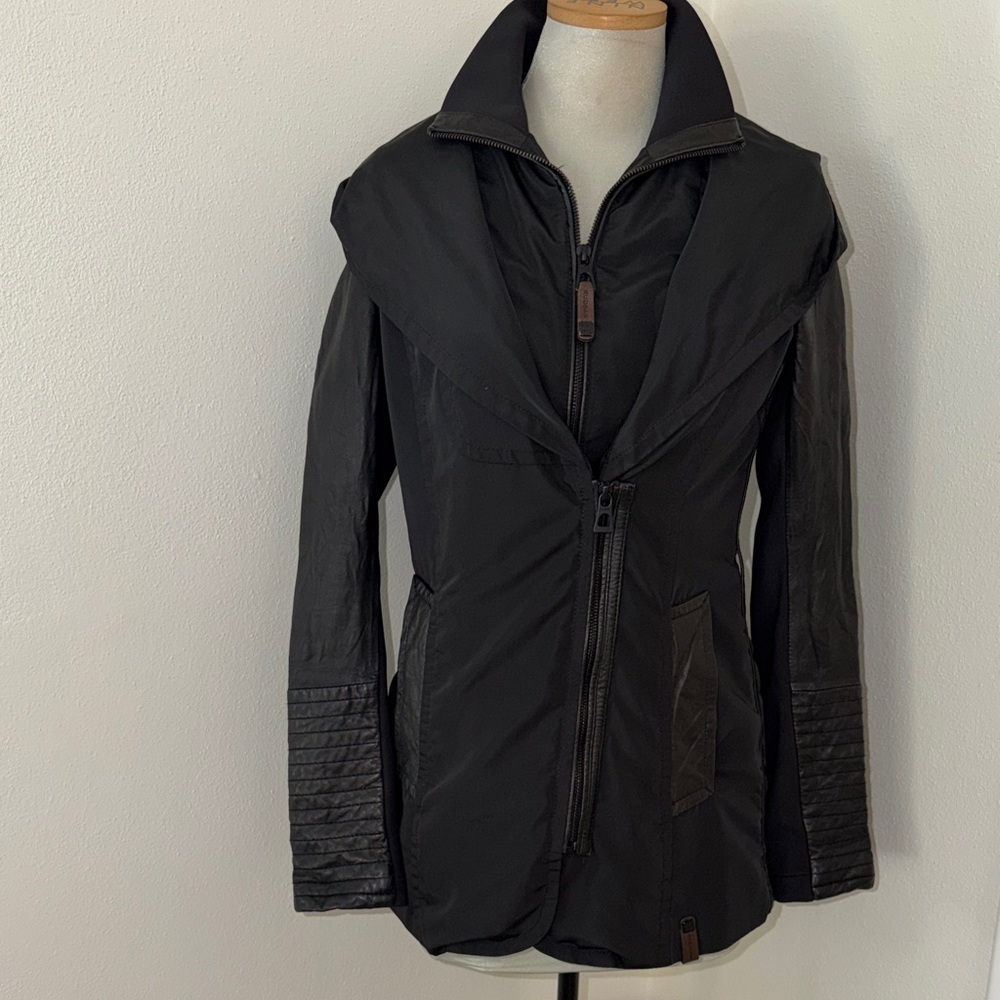 Rudsak Elise double coat black leather trim sleeves small s Wuthering